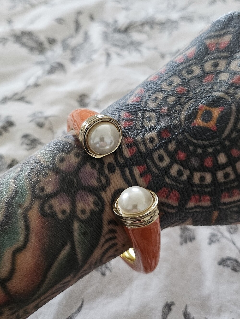 Orange Pearl Hinge Cuff Bracelet